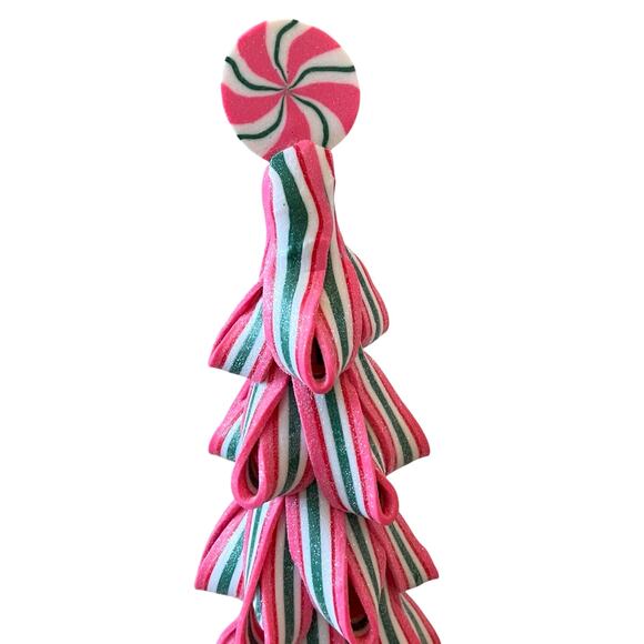 Christmas Peppermint Square Ribbon Candy Clay Dough Tree Pink, Green & White New - Picture 3 of 10